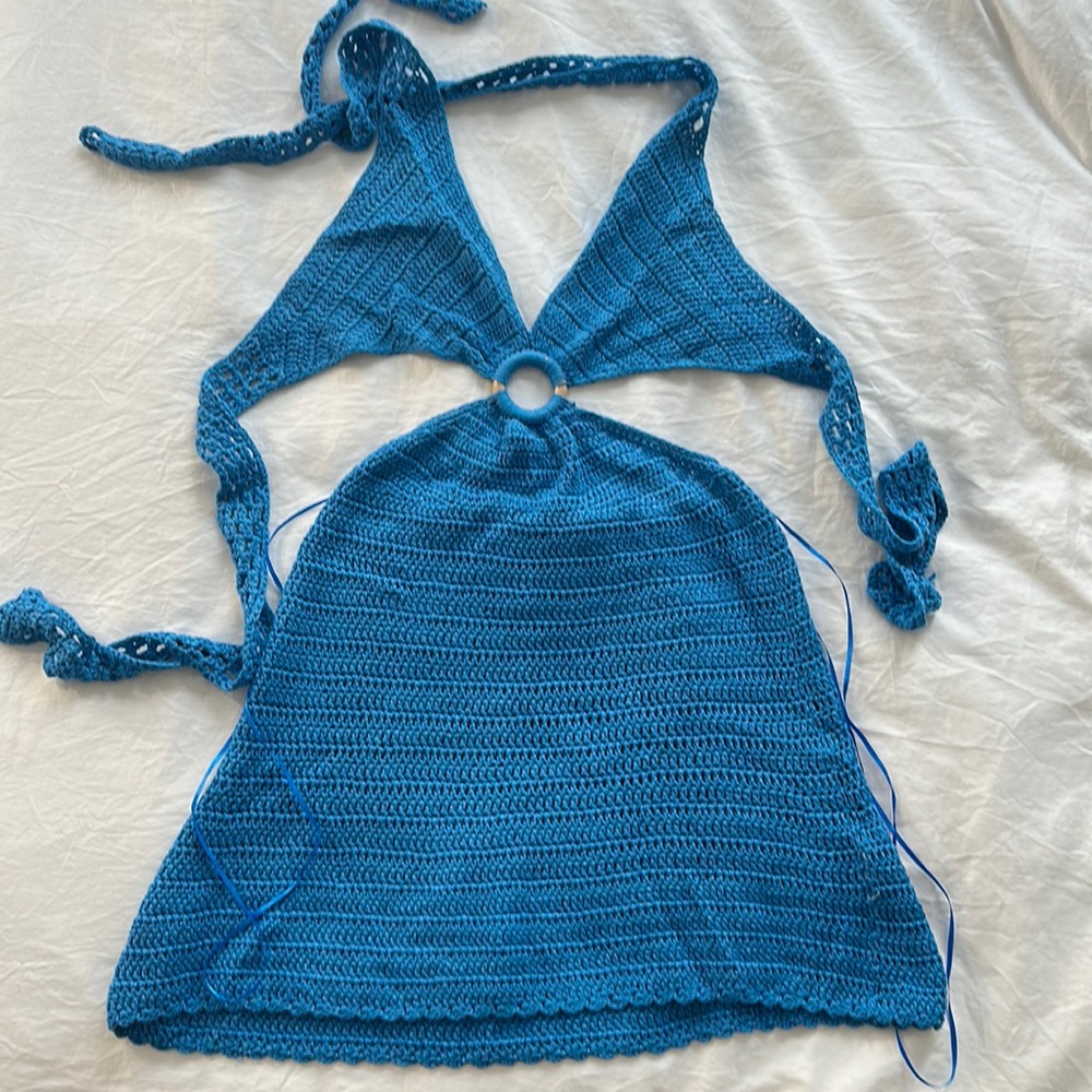 Gab & Kate Blue Crochet Mini Dress